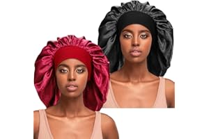 TSKNOMO 2 Pcs Extra Large Silky Sleep Bonnet for Curly Hair, Big Hair Braids Bonnets Satin Sleeping Cap Night Caps for Women Hair Care