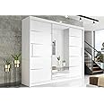RAC3 Race to Road Modern Bedroom Sliding Wardrobe with LED Light - Ample Storage Space and Sleek Design comes in White/Grey/Black/Oak and Width 150cm/180cm/203cm/250cm (White, 250cm)