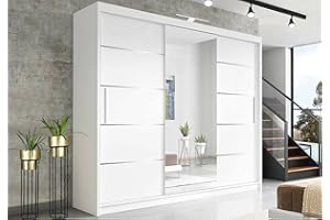 RAC3 Race to Road Stylish Bedroom Sliding Wardrobe with LED Light - Ample Storage Space and Sleek Design comes in White/Grey/Black/Oak and Width 150cm/180cm/203cm/250cm (White, 250cm)