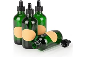 Stonylab Confezione da 4 flaconi contagocce in vetro, vuoti, tappo interno ed etichetta per oli essenziali e fragranze (120 ml, verde)