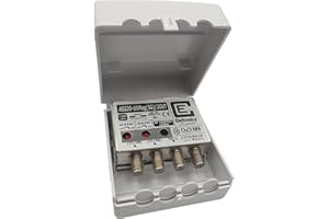 ELETTRONICA CUSANO ASS30-UUReg(5G)/2OUT - Amplificatore Antenna TV con Filtro 5G, Amplificatore Antenna da Palo, 2 Ingressi UHF, Guadagno 30dB, Amplificatore Antenna 2 Uscite, Tele-Alimentazione 12 Volt, Made in Italy