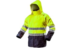 NEO TOOLS Herren wasserdichte Arbeit Warnschutzjacke mit Reflektionsstreifen Gelb oder Set mit wasserdichte Hose, Gr. S(48)-3XL(60) Arbeitsjacke aus strapazierfähigem 300D-Oxford-Gewebe