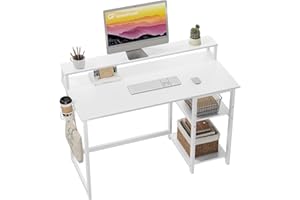 GreenForest Scrivania con Supporto per Monitor, Scrivania Gaming 100cm con Scaffali Reversibile, Scrivania PC Moderna Multifunzionale, Montaggio Facile, Bianco Puro