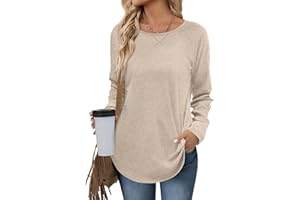 POPYOUNG Jumper Sweatshirt for Women Crewneck Split Side Long Sleeve Tunic Tops for Leggings Loose Blouse Tops