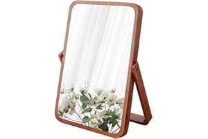 Hosoncovy Wooden Frame Tabletop Mirror with Stand Vanity Mirror Makeup Mirror Folding HD Rectangule Free Standing Mirror Bathroom Mirror Desk Mirror (Brown)