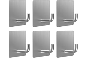 ATOYOGA Crochet Adhesif Mural, Set de 6 Porte Manteau Mural sans Percage, Patere Salle de Bain en Acier Inoxydable, Résistant à l'Eau et Antirouille, Design Élégant et Moderne(Argent)
