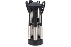 Joseph Joseph Elevate Fusion Ensemble d'ustensiles de Cuisine 5 pièces Antiadhésive Résistantes à la Chaleur, Sans BPA, Pinces en Silicone à Poignées Lestées en Acier Inox avec Support de Rangement