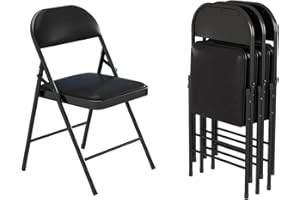 FENIXSHOP24 Set di 4 Sedie Pieghevoli nere, Robuste, imbottite con struttura in metallo – portata 140 Kg ideale per ufficio scrivania Sedia Pieghevole Salvaspazio