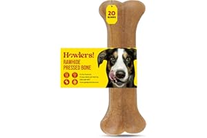 HOWLERS 10cm Pack of 20 Natural Pressed Dog Bone For Dogs | Dog Chews Long Lasting Natural Rawhide Bones | Dog Chew Great With Natural Ingredients