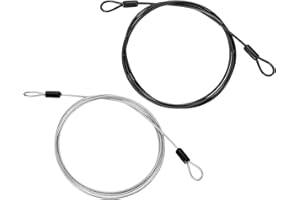 PATIKIL Kabel ze stali nierdzewnej powlekany winylem z pętelkami, 2 m, elastyczna lina zabezpieczająca, blokada smyczy do oświetlenia scenicznego, zamek bagażowy, czarny, przezroczysty, 2 szt