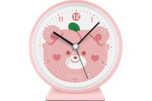 Ayybboo Sveglie per Bambini Analogico, Sveglia Analogica Sveglia da Comodino Sveglia al Quarzo Sveglia Silenziosa con Luce Senza Ticchettio Sveglia da Tavolo Snooze Sveglie per Bambini (Rosa)