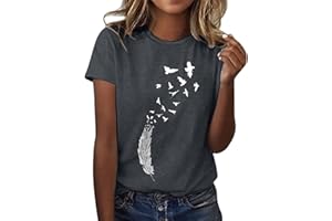 NQyIOS Tops for Women UK Casual Flower Print Short Sleeve Crewneck T Shirt Women Shirts Women Plus White T Shirt Women