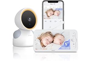 ARENTI Babyphone mit Kamera und App 2K/3MP, 5 Zoll WiFi Video Babyphone PTZ 355°, Automatische Verfolgung, Schreierkennung, Temperatur- und Luftfeuchtigkeitssensor, IR Nachtsicht, kompatibel mit Alexa
