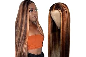 Weeybay Parrucca Donna Capelli Veri Umani Straight 4X4 Human Hair Wig 150% Density P4/30 Highlight Wig Free Part Glueless Wig Real Unprocessed Virgin Hair Parrucche 16 Inch