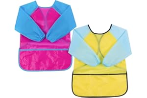 YXQSED 2 Pack Kids Art Smocks Toddler Smock Waterproof Artist Painting Aprons Long Sleeve with 3 Pockets for Age 2-6 Years Gifts(yellow pink)