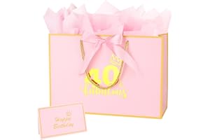 DIMETEY 12.6Inch 40th Birthday Gift Bag with gift Card and Tissue Paper for Women's 40th Birthday Supplies (Pink 40th)