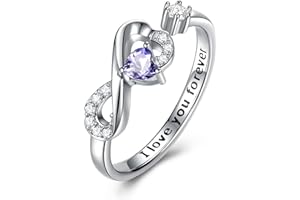 CRYSLOVE Birthstone Infinity Heart Ring for Women 925 Sterling Silver Adjustable Open Promise Cubic Zirconia Dainty Engagement Gemstone Rings for Mothers Wife Girlfriend