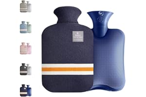 GCCL Small Hot Water Bottle with Knitted Cover, 1L Large Capacity Hot Water Bag with Removable and Washable Soft Cover for Pain Relief, Neck and Shoulders, Great Gift for Women, Men, Kids (1L-Navy Blue)