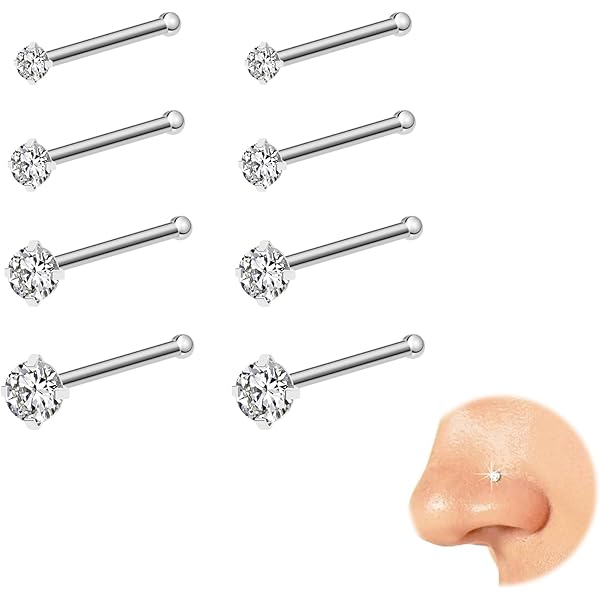Piercings Nez Acier 316L Kabwea - Lot 8 Tailles 1.5-3mm Couleur Acier