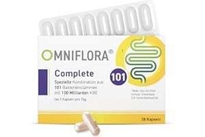 OMNIFLORA® Complete - Wichtig: Höchste Vielfalt mit 101 Bakterienstämme und 100 Mrd. KBE pro Tag - Ergänzt um L-Glutamin, Biotin und Ballaststoffe (OpthiXOS®) - 28 Kapseln