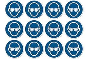 HAVATI Utilizzare la protezione degli occhi: M004 – DIN EN ISO 7010 / ASR A1.3 – Adesivo: Ø 2,5 cm, 12 pezzi