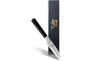 KAI Shun Classic Couteau à Légumes Japonais 9 cm Longueur de Lame - Couteau Damas 32 Couches Noyau VG MAX - 61 (±1) HRC - Manche en Pakkawood - Fabriqué au Japon - Couteau Utilitaire Forgé