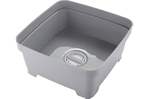 Minky Washing Up Bowl with Sink Plug Strainer, Multipurpose Square Basin, Grey, 11L, UK Made