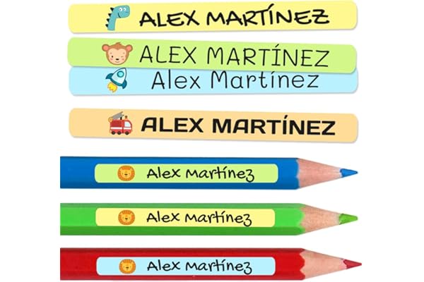 100 Etiquetas Adhesivas Personalizadas para lápices, bolis y rotuladores. Pegatinas escolares con nombre para marcar objetos, resistentes al agua para colegio y guardería, 4,6 x 0,6 cm