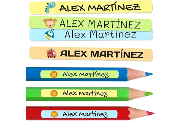 100 Etiquetas Adhesivas Personalizadas para lápices, bolis y rotuladores. Pegatinas escolares con nombre para marcar objetos, resistentes al agua para colegio y guardería, 4,6 x 0,6 cm