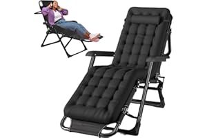PLERILE Chaise Longue Pliable, Transat Bain De Soleil avec Repose-tête Et Coussin Rembourré, Charge Maximale De 200 Kg, Fauteuil Relax Parfait pour Le Jardin Et L'extérieur (Color : Black with Mattress)