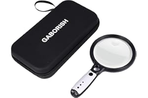 ‎GABORISH GABORISH Lupe mit Licht USB Aufladbar und Aufbewahrungskoffer, 10X 20X 45X Vergrößerungsglas, 37 LED Beleuchtete Handlupe mit 3 Lichtmodi, Leselupe mit Licht für Senioren Groß (Schwarz und Weiß)