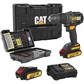 CAT DX1120 18Volt/2.0Ah Li-ion &Ccedil;ift Ak&uuml;l&uuml; K&ouml;m&uuml;rs&uuml;z Profesyonel Şarjlı Darbeli Matkap + DA01902 45 Par&ccedil;a Vidalama U&ccedil; Seti