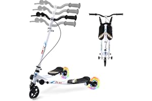 AOODIL Drifting Scooter para Niños, 3 Ruedas Plegable Swing Scooters Tri Slider Plegable Push Wiggle con Mango Ajustable y 2 Ruedas LED Traseras para Niños y Niñas de 3 a 8 Años