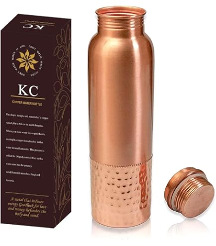 Golden Valley Pure Copper 1 Litre Water Bottle with 2 Copper Glass