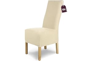 ‎SH SCHEFFLER-HOME LIVE HOMESTYLE SCHEFFLER-Home Stuhlhussen Stretch Luna-Lang/Stuhlüberzug 4er Set Creme/elastische Flanell Stuhlabdeckungen/Stuhlhussen Schwingstühle/Spann-Bezug Stuhl Überwurf als eleganter Schonbezug