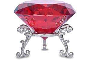 FBBULES 80mm Diamant Cristal Transparent avec Support en Verre, Diamants Décoratifs Presse-Papier, Diamant Décoration en Cristal pour Maison Mariage Fête Noël Anniversaire