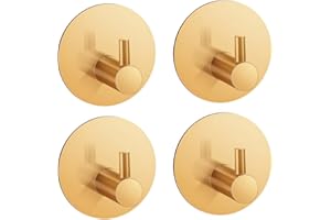 ZUIMENG Ganci Adesivi, 4 Pezzi Gancio Adesivo Appendi Accappatoio Porta Asciugamani in Acciaio Inox, Appendiabiti da Parete Muro Autoadesivo per Cucina e Bagno (Oro)