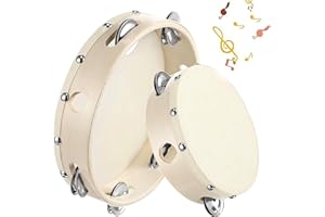 CYQACLSF 2 Pièces tambourin, Tambourin à la Main en Bois, Tambourins avec Jingle Bells, Tambour à Main, pour Fête, Jeux, Danse, Enfants, Adultes, Cadeau, Cours de Musique Groupes