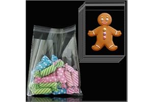 Flimflim Sachet Plastique Transparent 100pcs, Sachet Bonbon Petit avec Bande Collante, 10x11.8cm Cellophane Sac Plastique Transparent pour Biscuits Confiserie Anniversaire Noel Petits Cadeaux DIY