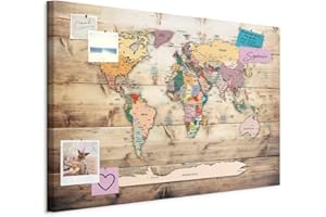 murando - Pannello di Fibra con Puntine - Mappamondo 120x80 cm 1 Pezzo - Bacheca & Quadro su tela in un uno - Decorativo per Parete - Lavagna Grande per le Note Ufficio - Planisfero k-C-0077-v-a