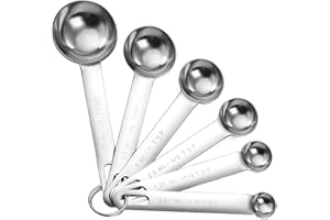 HIQU AND HIST Zestaw 6 miarek ze stali nierdzewnej, 6 łyżek do pomiarów, metalowe miarki ze skalą, łyżki do przypraw, łyżki do dozowania małych porcji suchych, płynów, mierników i ciał stałych