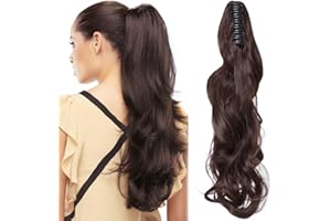SEGO Extension Cheveux Queue de Cheval - Extension Ponytail Ondulé Postiche Queue de Cheval Bouclé - Fausse Queue de Cheval Pince 45 CM Marron Chocolat 18 pouce
