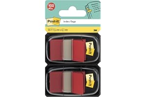Post-it Index Flags, Medium, Red, 2 Dispensers 25.4 mm x 43.2 mm, 100 Flags - To Mark, Highlight or Color Code Important Information