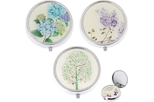 Conruich Set di 3 portapillole in metallo, rotondo, stile retrò, con 3 scomparti, con specchio, portatile, in metallo, vitamine, medicine, tablet, organizer per tutti i giorni e in viaggio