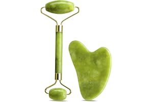 URAQT Gua Sha och Jade Roller Set, Jade Gua Sha Board and Face Roller Set, Quartz Jade Stone Gua Sha ansiktsverktyg, ansiktsskrapande massageapparat, Anti-aging massage skönhetsverktyg