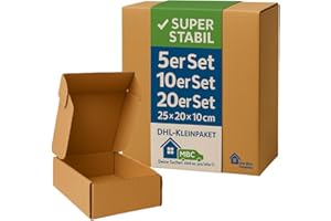 MOVEBOXCOMPANY MBC 5-er Versandkarton klein, faltbar 25 x 20 x 10 cm | Faltschachtel Braun | Stabil und Robust | Päckchen Recycelbar | Ideal für den Versand von kleinen Waren | DHL konform Größe S
