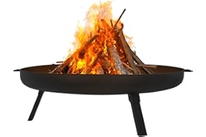 ECD Germany Misa paleniskowa Ø80 x 29 cm z 3 skladanymi nózkami, palenisko na trójnogu do ogrodu, okragly stalowy kosz paleniskowy z 2 uchwytami i 2 otworami drenazowymi, paleniskowa BBQ camping