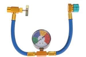 Aupoko R1234YF Refrigerant Charge Hose Kit, 1/2’’ Acme Left Hand Self-Sealing Can Tap Opener, R1234YF Low Side Quick Coupler and Pressure Gauge for Car and Home A/C Refrigerant System