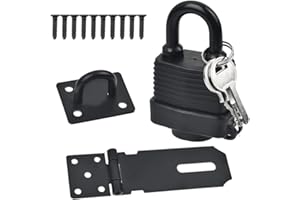 MVQPER Stainless Steel Door Latch Hasp with Door Padlock,Padlock Hasp Kit,Shed Door Latch Hasp with Padlock and Screws, Heavy-Duty Hasp and Staple for Bedroom,Garage,Window,Garden Cabinet Shed,Black