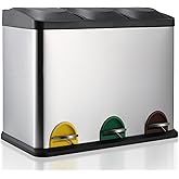 Cestino Da Cucina A Pedale Triplo SONGMICS - 45L, Acciaio, Per Raccolta Differenziata - Foto 4
